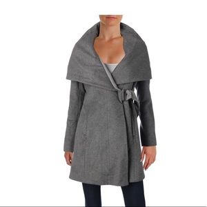 French connection wrap belted hooded coat